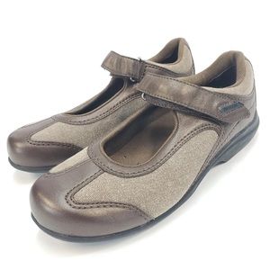 PW Minor Sadie Sz 6.5 Women's Mary Jane Bronze Leather Tan Fabric Eigo Flex